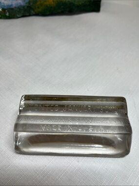 Antique Clear Glass Paperweight Embossed PATENT 1900 JAMES ADAIR Made in U.S.A.